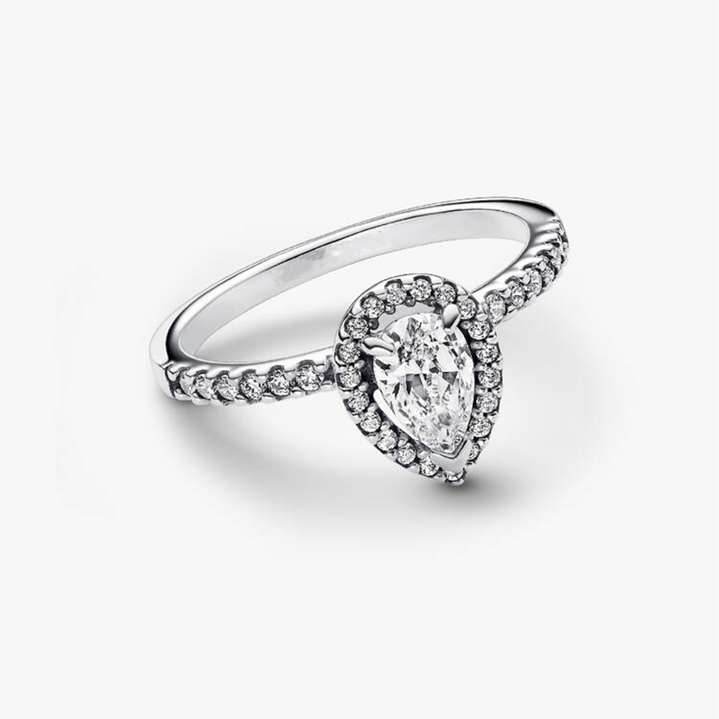 S925 sterling silver Sparkling Pear Halo Ring
