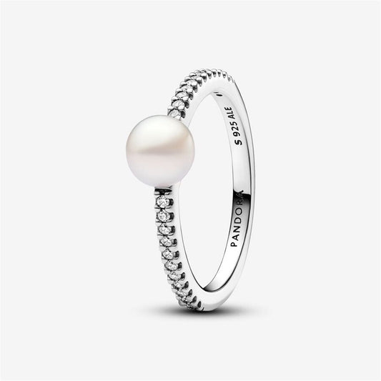 S925 Sterling Silver Treated Freshwater Cultured Pearl & Pavé Ring