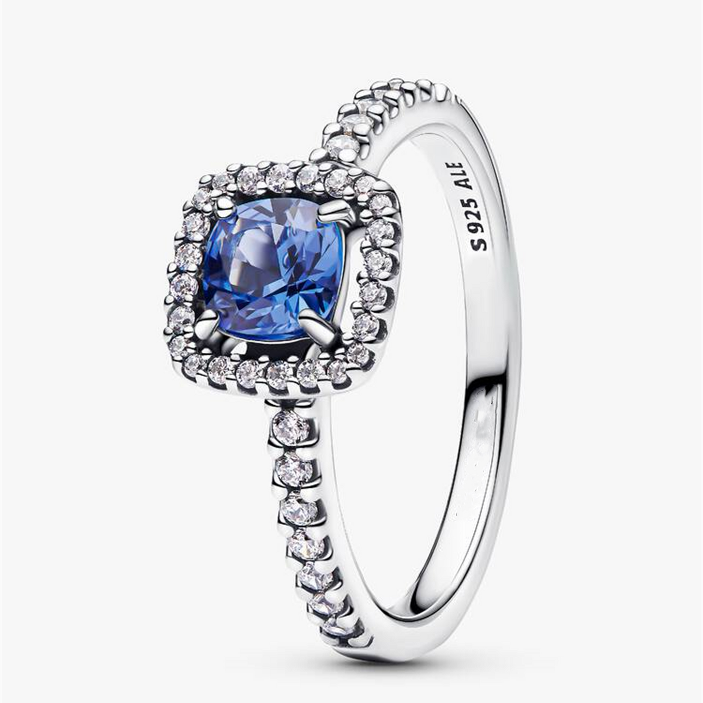 S925 sterling silver Sparkling Square Blue Halo Ring