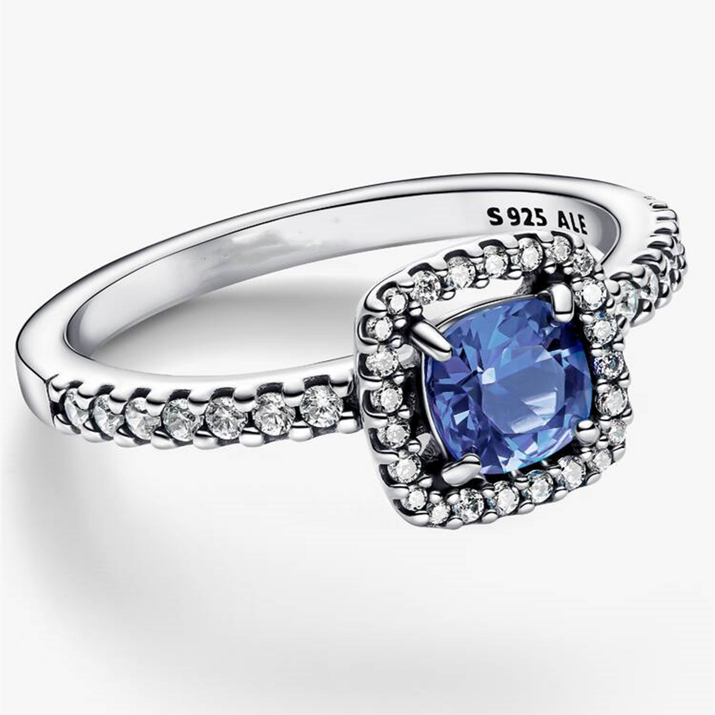 S925 sterling silver Sparkling Square Blue Halo Ring