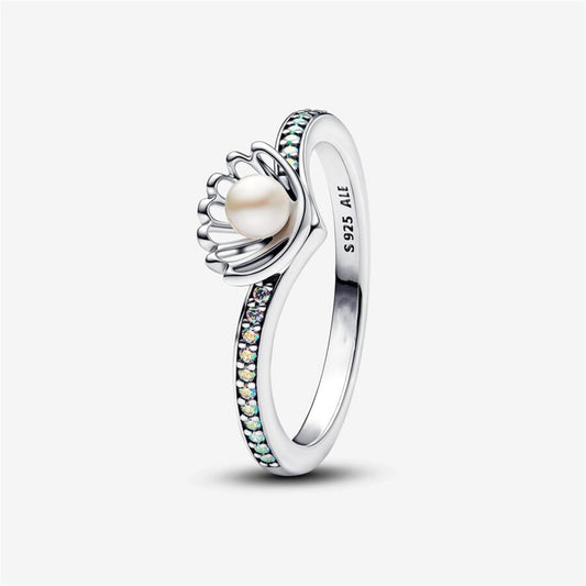 S925 Sterling Silver Princess Ariel Shell Treated Freshwater Cultured Pearl Ring