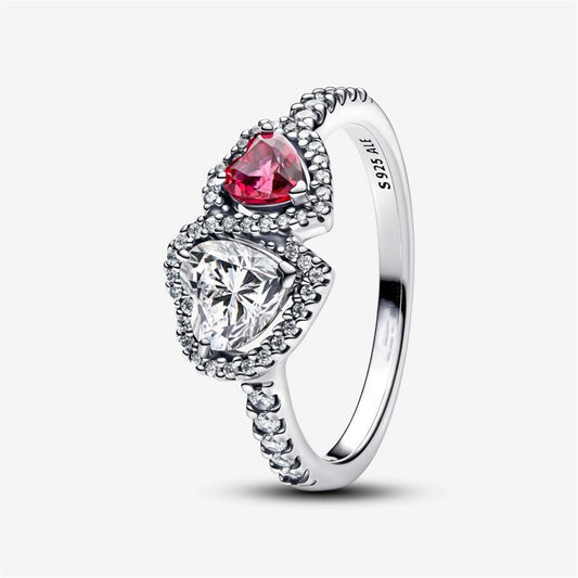 S925 Sterling Silver Halo Hearts Ring