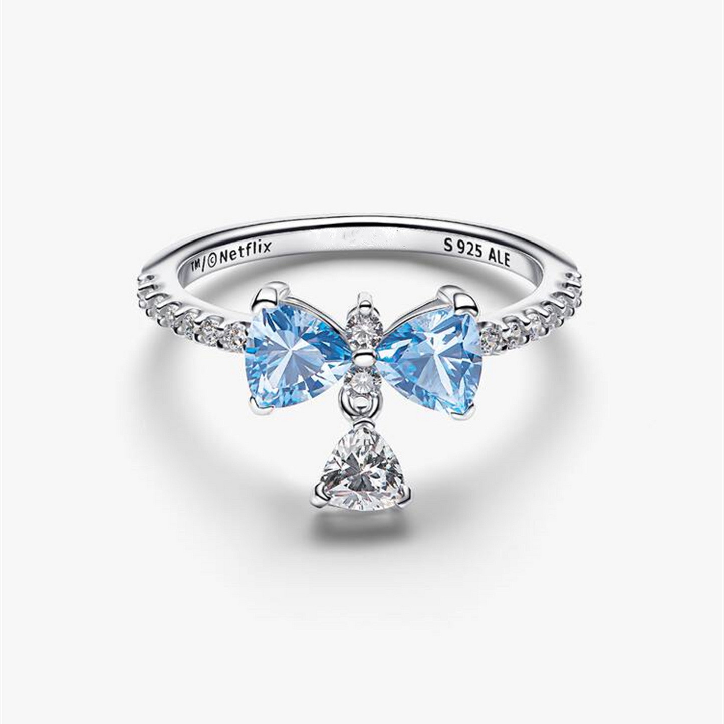 S925 Sterling Silver Bridgerton Blue Bow Ring,Gift trendy jewelry