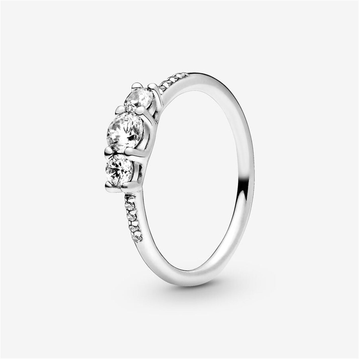 S925 Sterling Silver Clear Three-Stone Ring