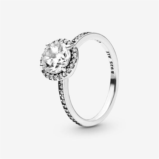 S925 Sterling Silver Round Sparkle Halo Ring