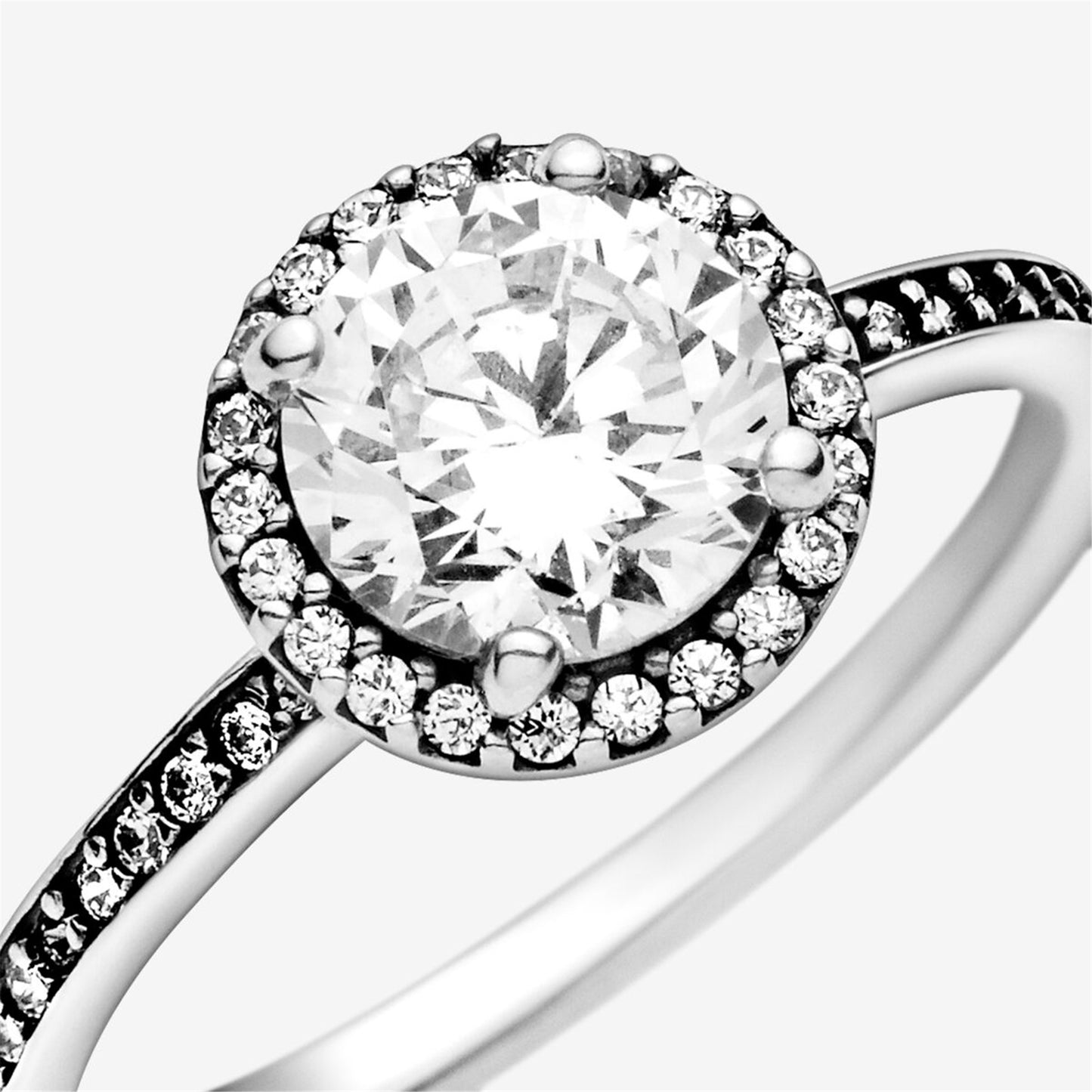S925 Sterling Silver Round Sparkle Halo Ring