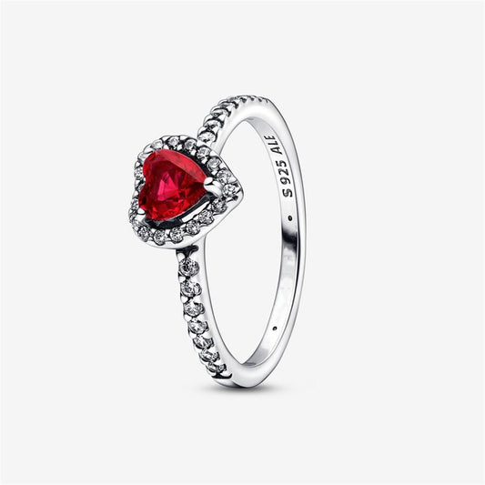 S925 Sterling Silver Elevated Red Heart Ring