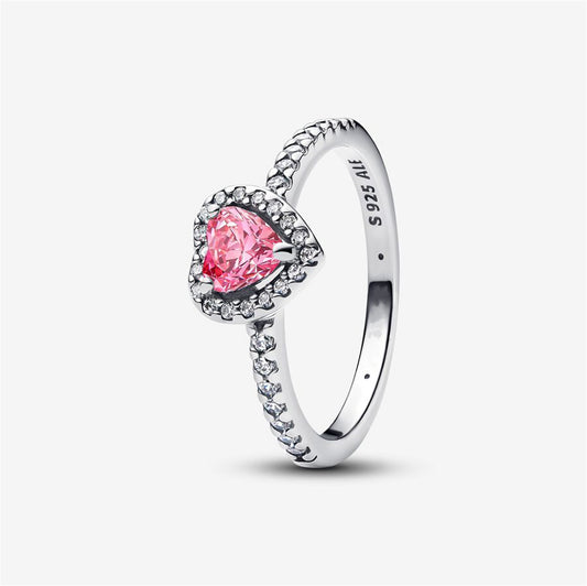 S925 Sterling Silver Elevated Pink Heart Ring