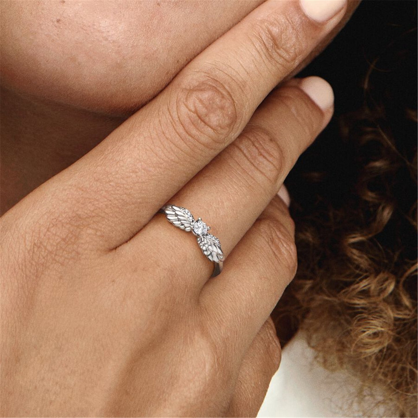 S925 Sterling Silver Sparkling Angel Wings Ring