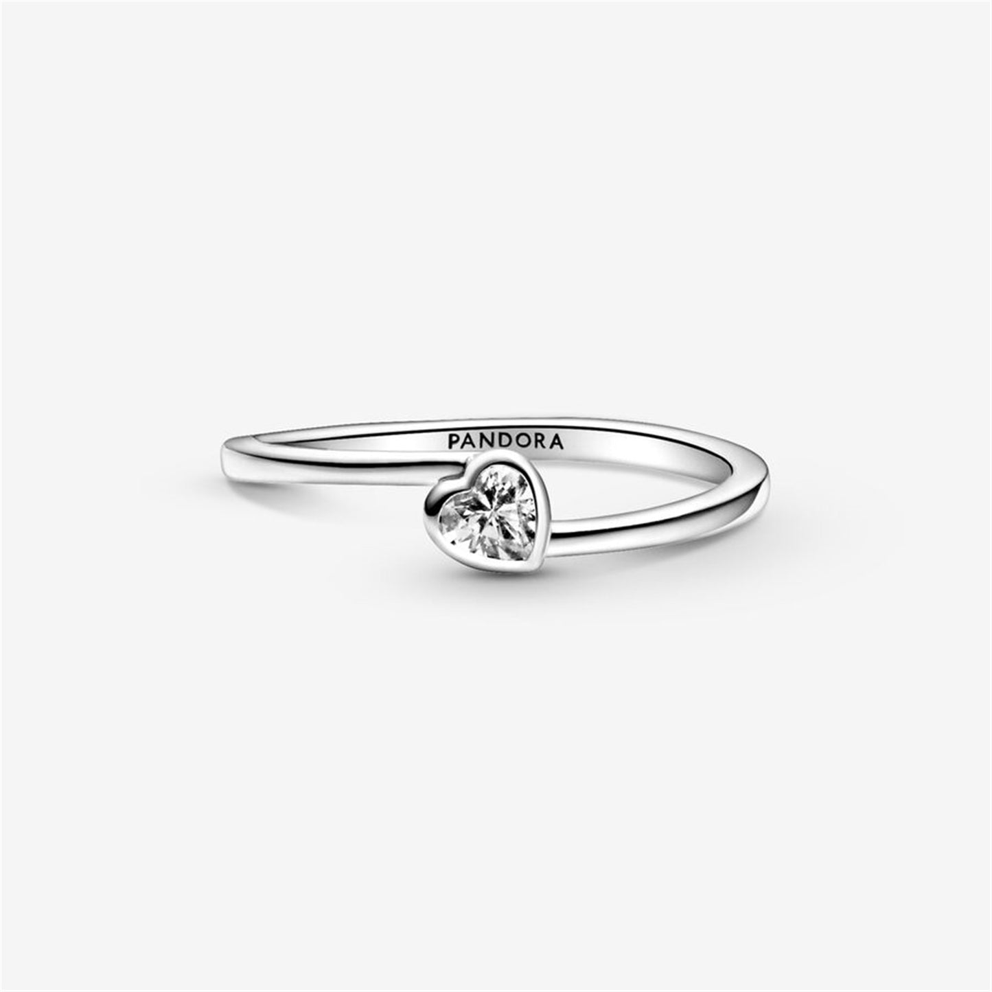 S925 Sterling Silver Clear Tilted Heart Solitaire Ring