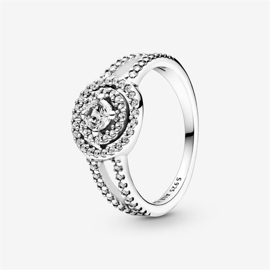 S925 Sterling Silver Sparkling Double Halo Ring