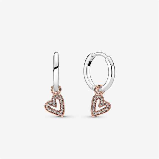 S925 Sterling Silver Sparkling Freehand Heart Hoop Earrings