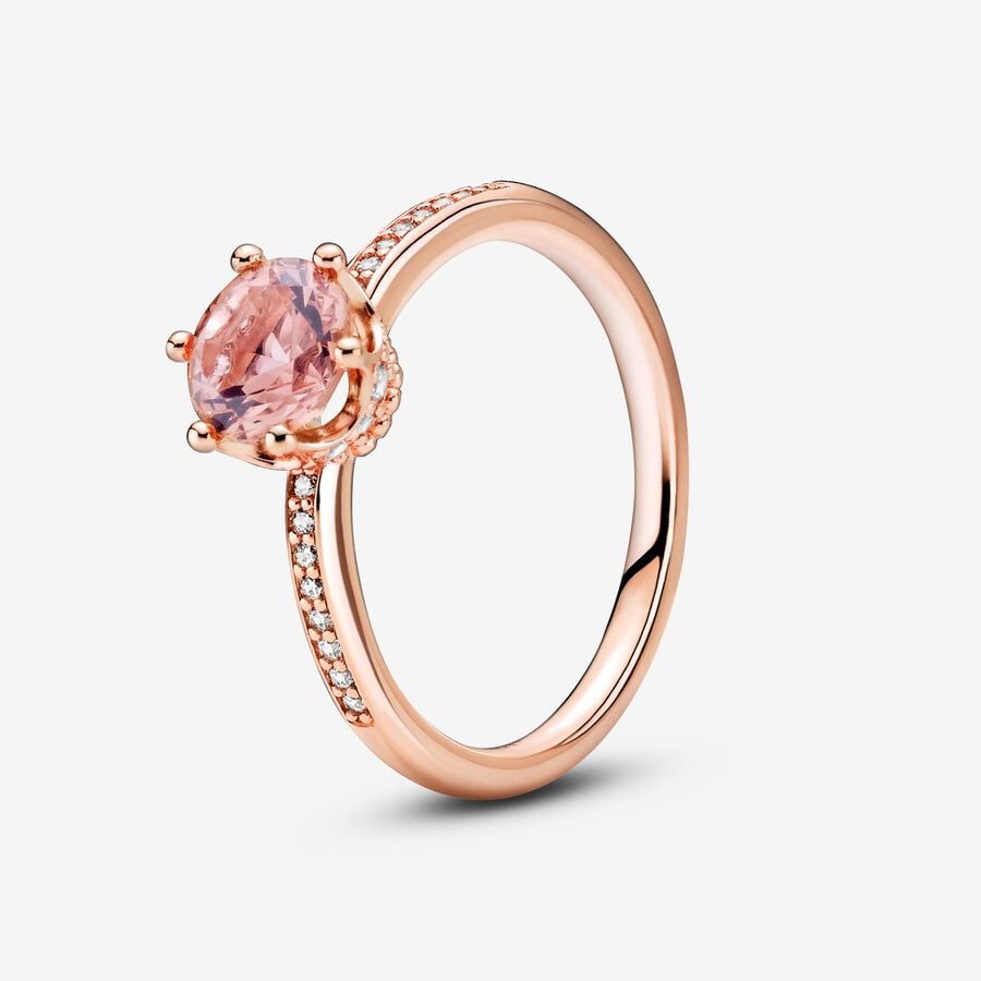 S925 Sterling Silver Pink Sparkling Crown Solitaire Ring