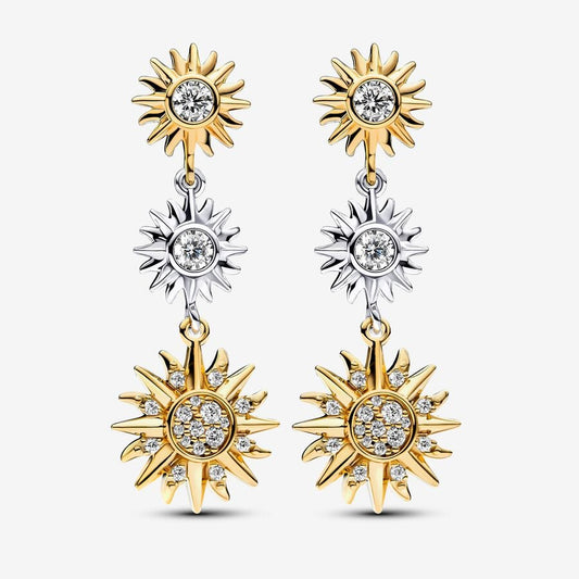 S925 Sterling Silver Two-tone Sparkling Triple Sun Drop Earrings