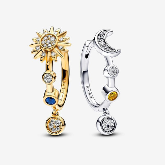 S925 Sterling Silver Two-tone Sparkling Solar System Hoop Earrings