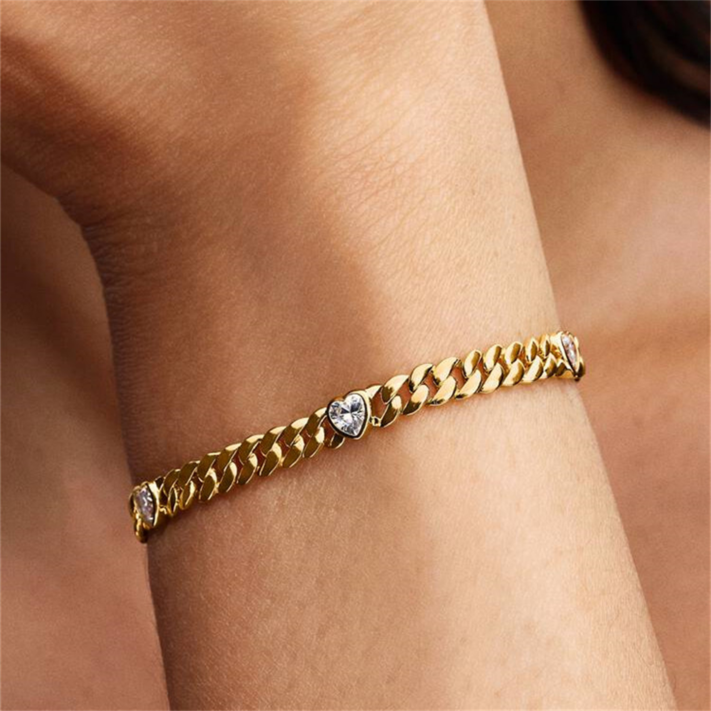 S925 Sterling Silver Heart Cuban Chain Bracelet,Unique Bracelet