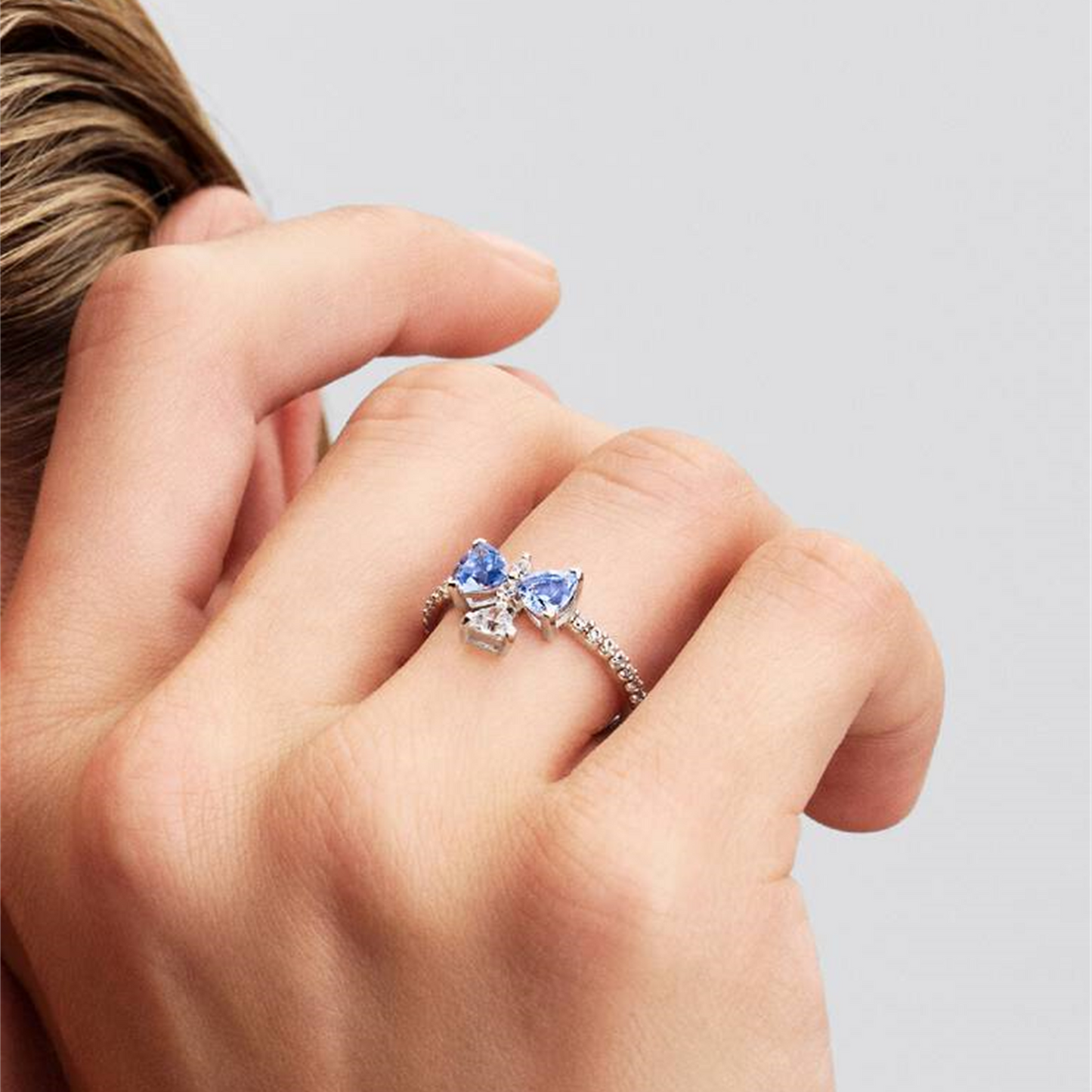 S925 Sterling Silver Bridgerton Blue Bow Ring,Gift trendy jewelry