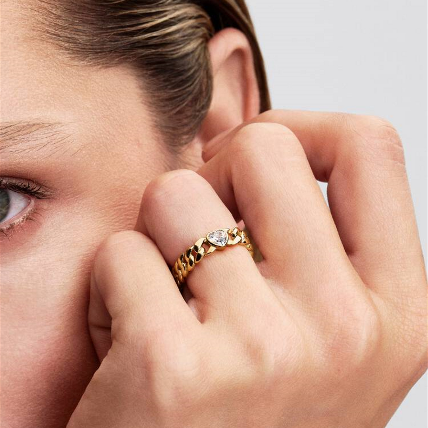 S925 Sterling Silver Heart Cuban Chain Ring,Gift trendy jewelry