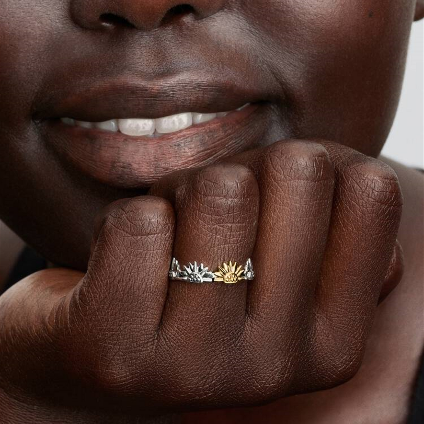 S925 sterling silver Sunflower Two-Tone Band Ring