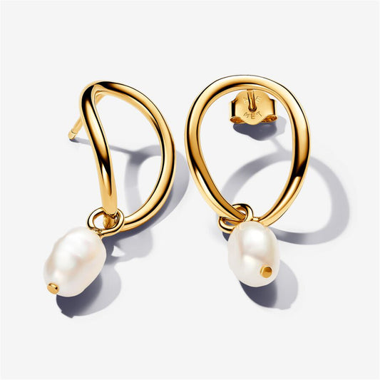 S925 Sterling Silver Organically Shaped Circle & Baroque Treated Freshwater Cultured Pearl Earrings