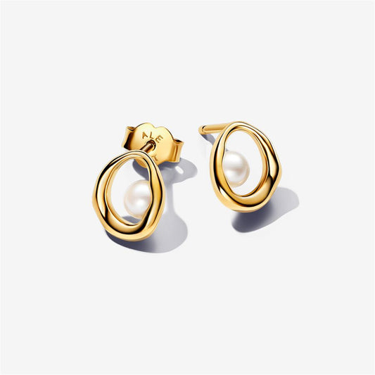 S925 Sterling Silver Organically Shaped Oval & Treated Freshwater Cultured Pearl Stud Earrings