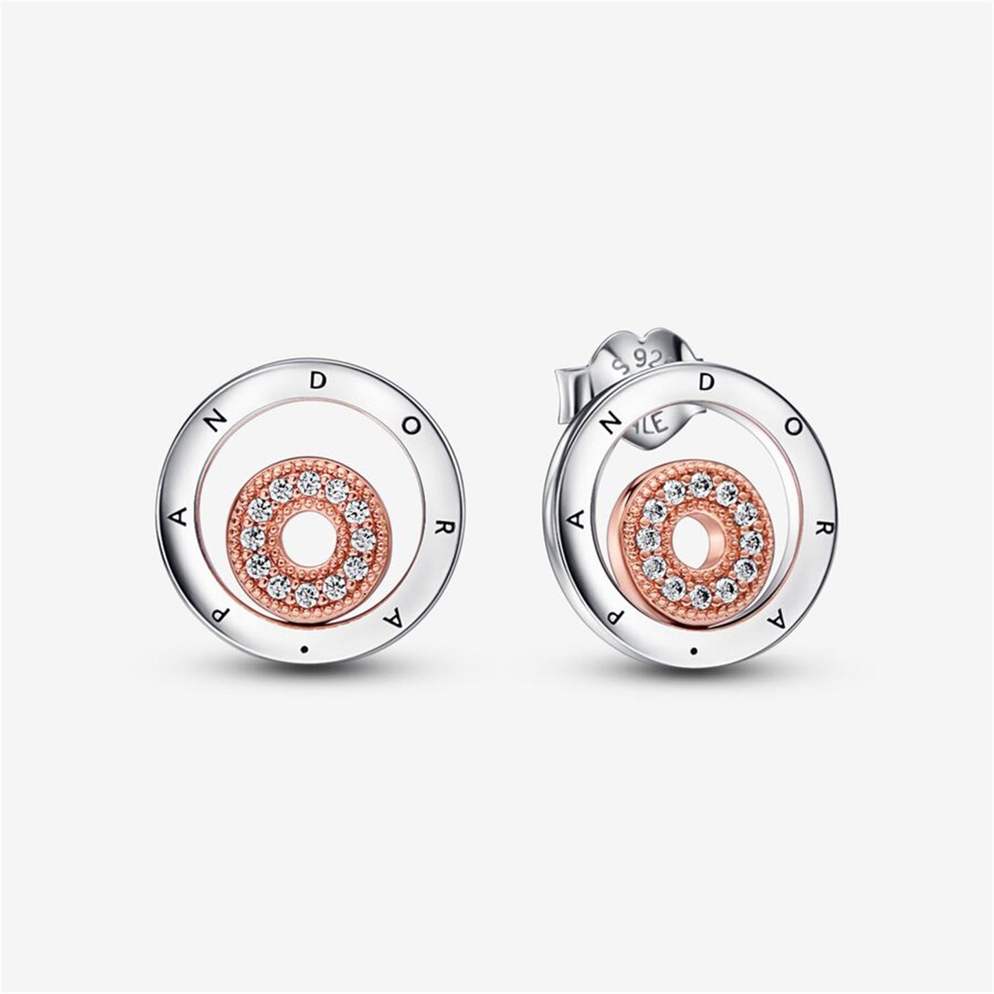 S925 Sterling Silver Signature Two-tone Logo Circles Stud Earrings