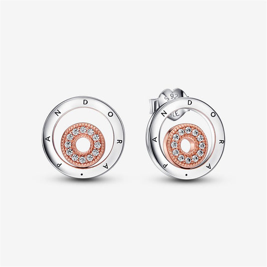 S925 Sterling Silver Signature Two-tone Logo Circles Stud Earrings