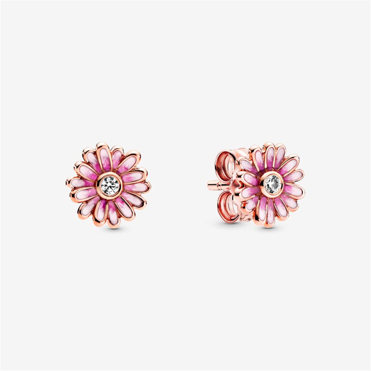 S925 Sterling Silver Pink Daisy Flower Stud Earrings