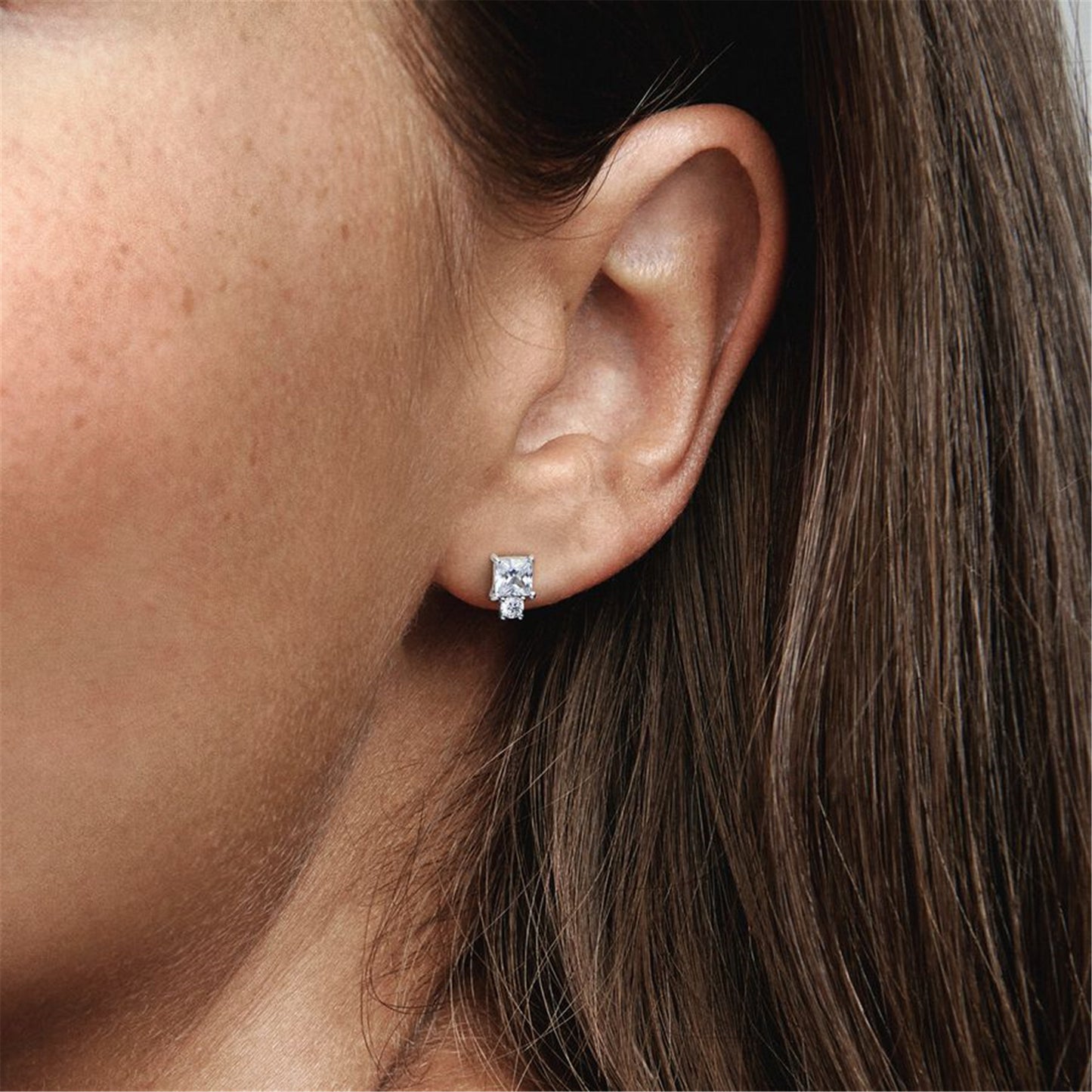 S925 Sterling Silver Sparkling Round & Square Earrings