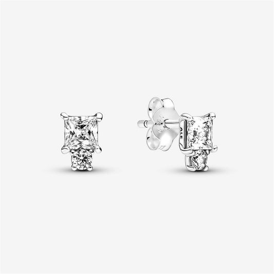 S925 Sterling Silver Sparkling Round & Square Earrings