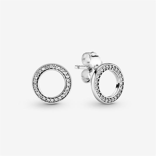 S925 Sterling Silver Sparkling Circle Stud Earrings