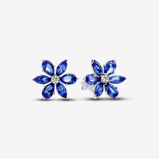 S925 Sterling Silver Sparkling Blue Herbarium Cluster Stud Earrings