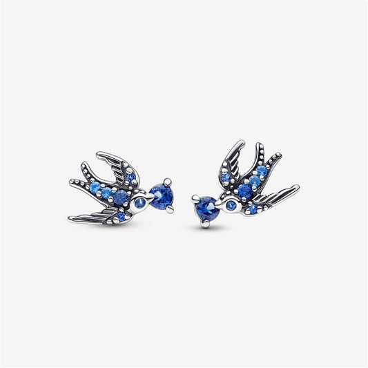 S925 Sterling Silver Sparkling Swallow Stud Earrings