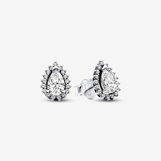 S925 Sterling Silver Sparkling Pear Halo Stud Earrings
