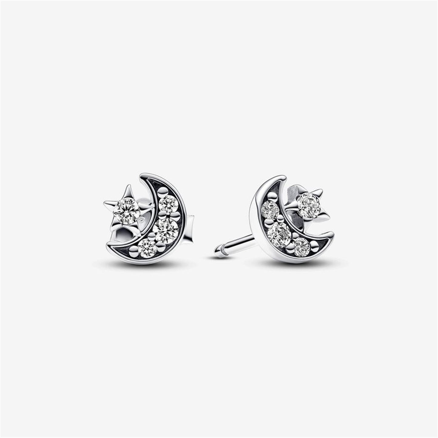 S925 Sterling Silver Sparkling Moon & Star Stud Earrings