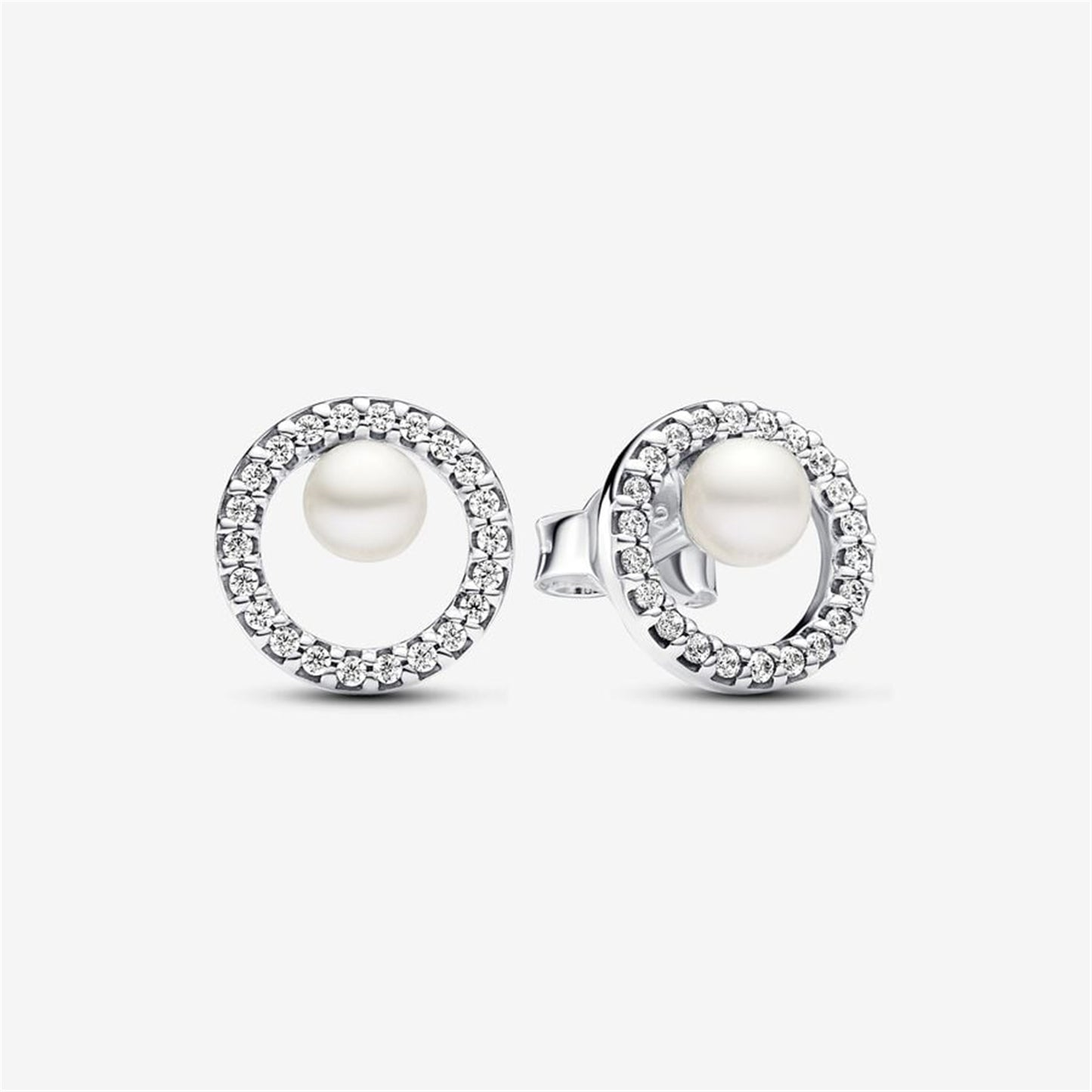 S925 Sterling Silver Treated Freshwater Cultured Pearl & Pavé Halo Stud Earrings
