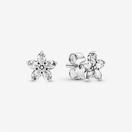 S925 Sterling Silver Sparkling Flower Stud Earrings