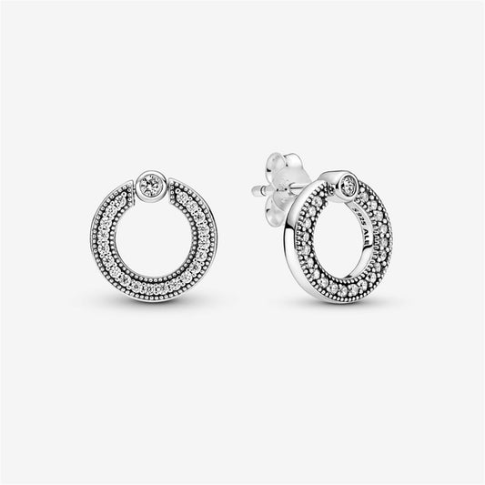 S925 Sterling Silver Pavé & Logo Circle Reversible Stud Earrings