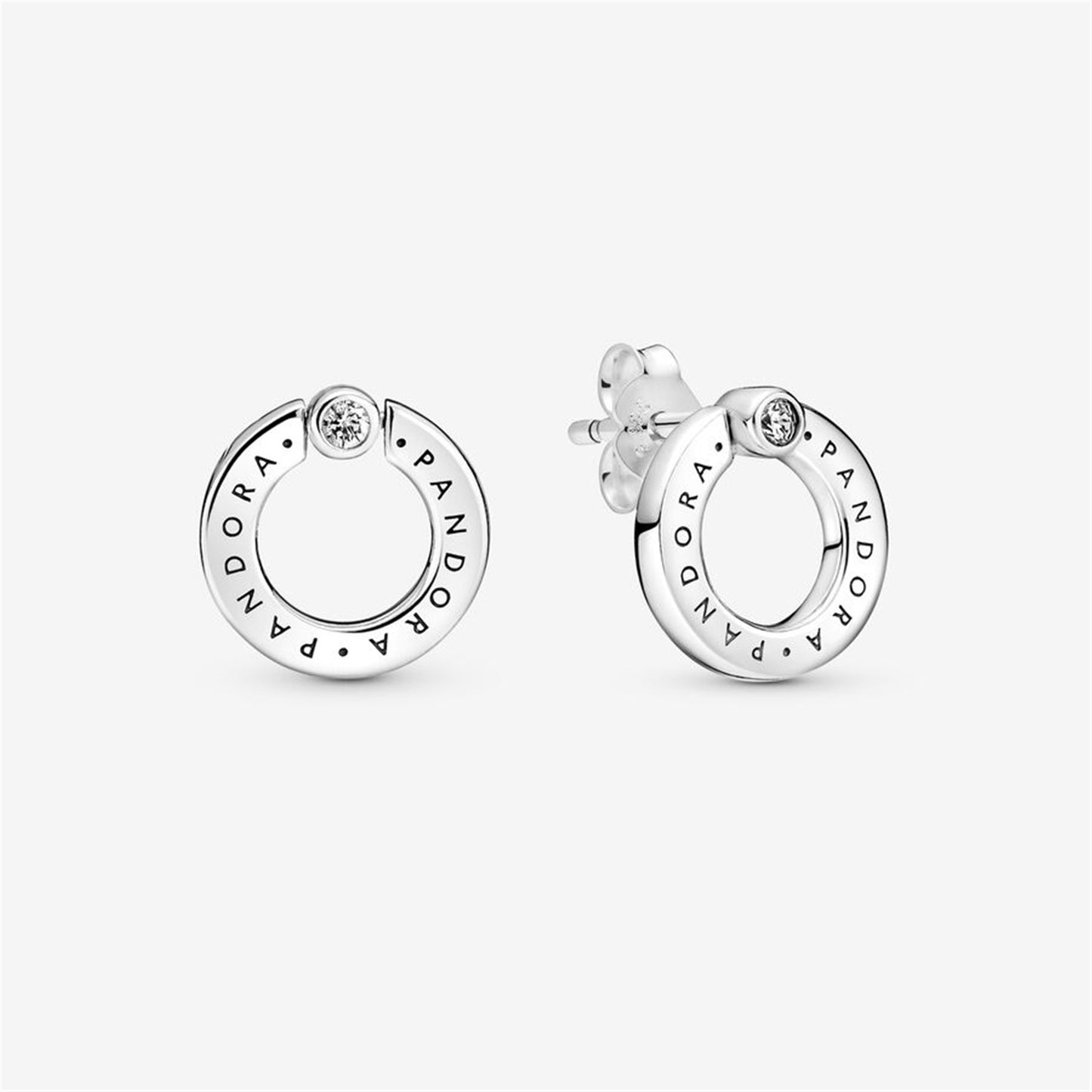 S925 Sterling Silver Pavé & Logo Circle Reversible Stud Earrings