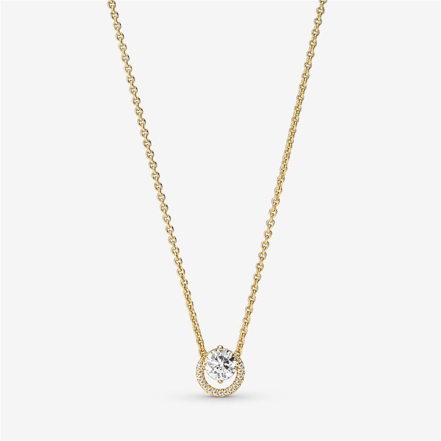 S925 Sterling Silver Sparkling Round Halo Pendant Collier Necklace