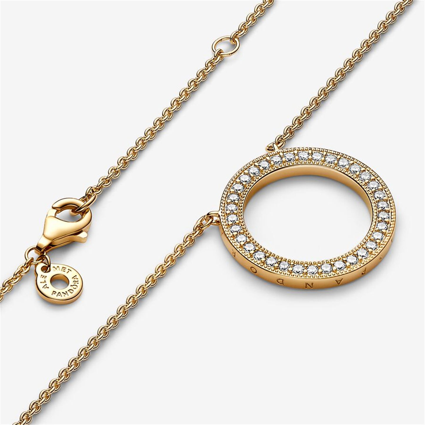S925 Sterling Silver Signature Pavé & Hearts Circle Pendant Necklace
