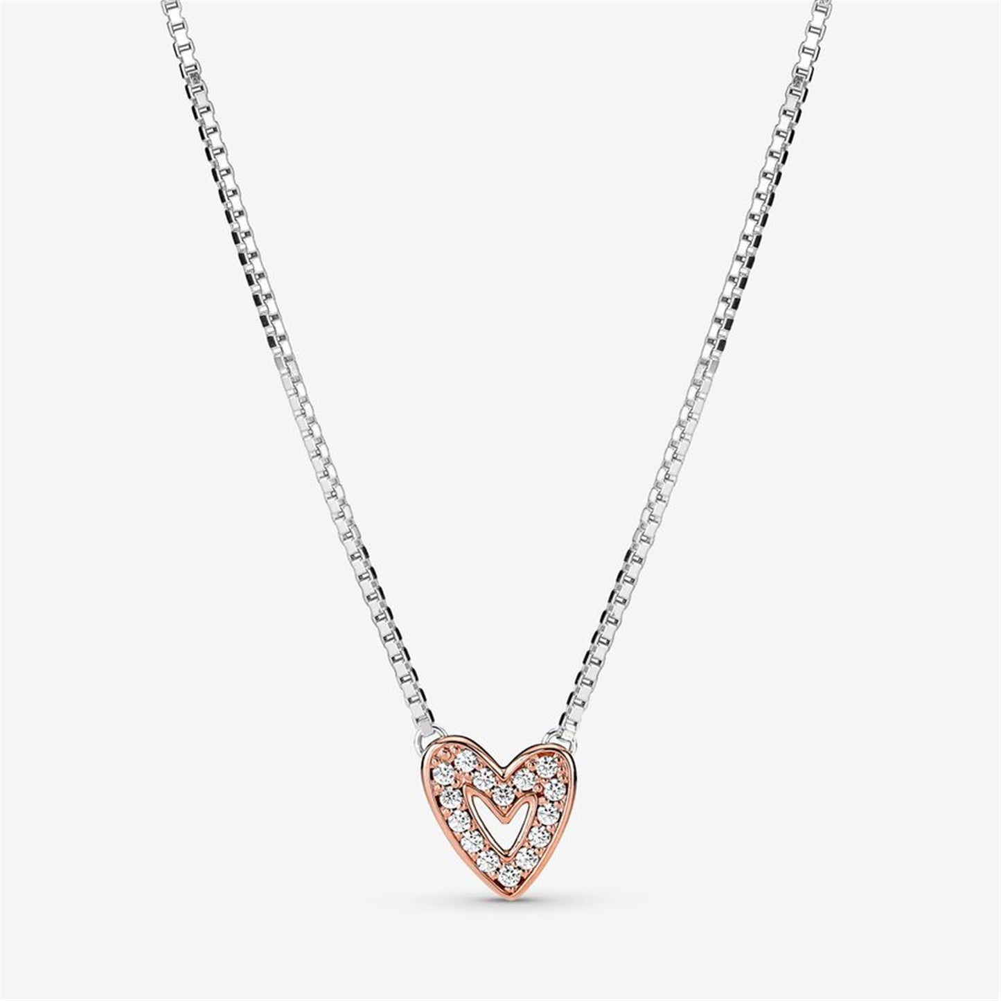 S925 Sterling Silver Sparkling Freehand Heart Necklace
