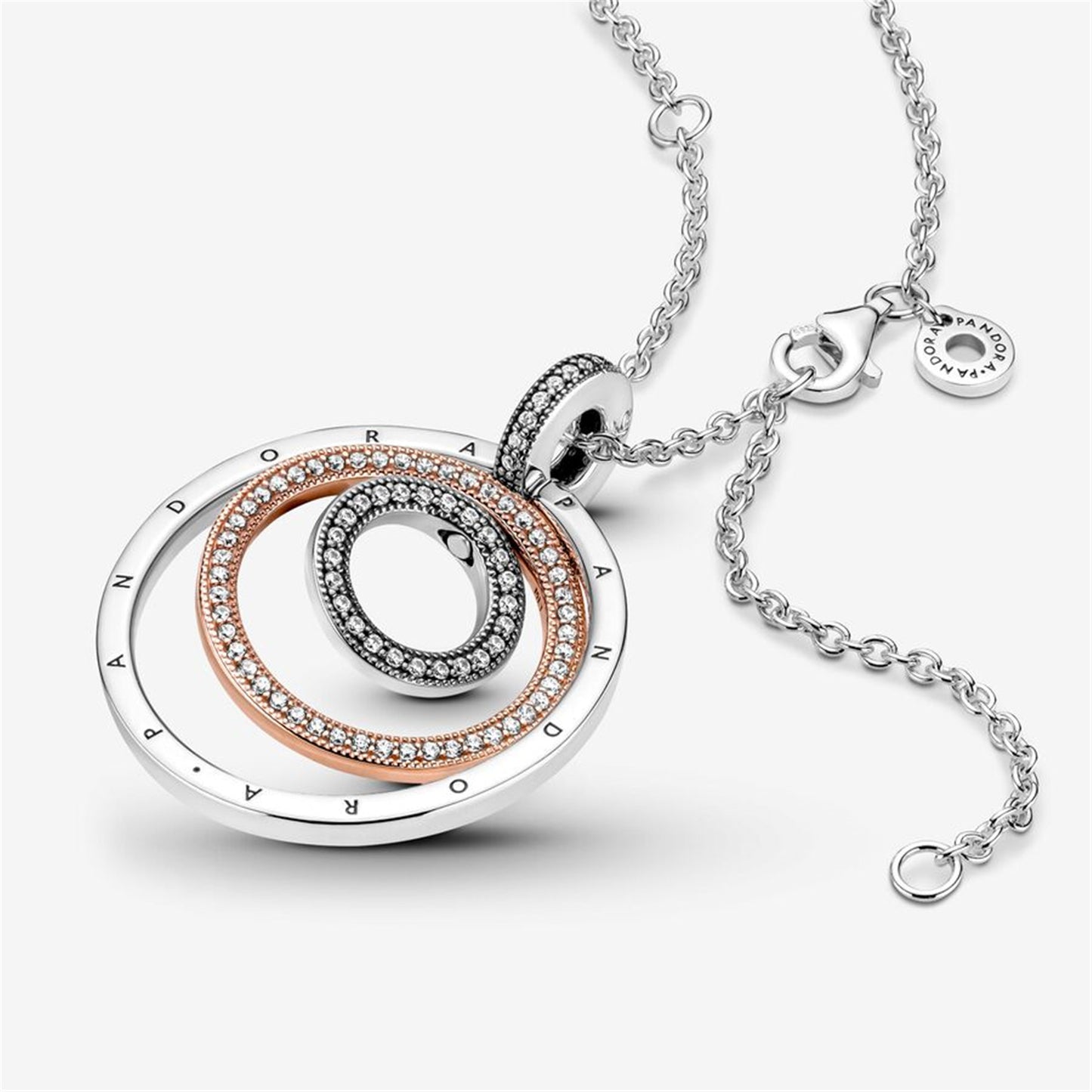S925 Sterling Silver Two-tone Circles Pendant & Necklace