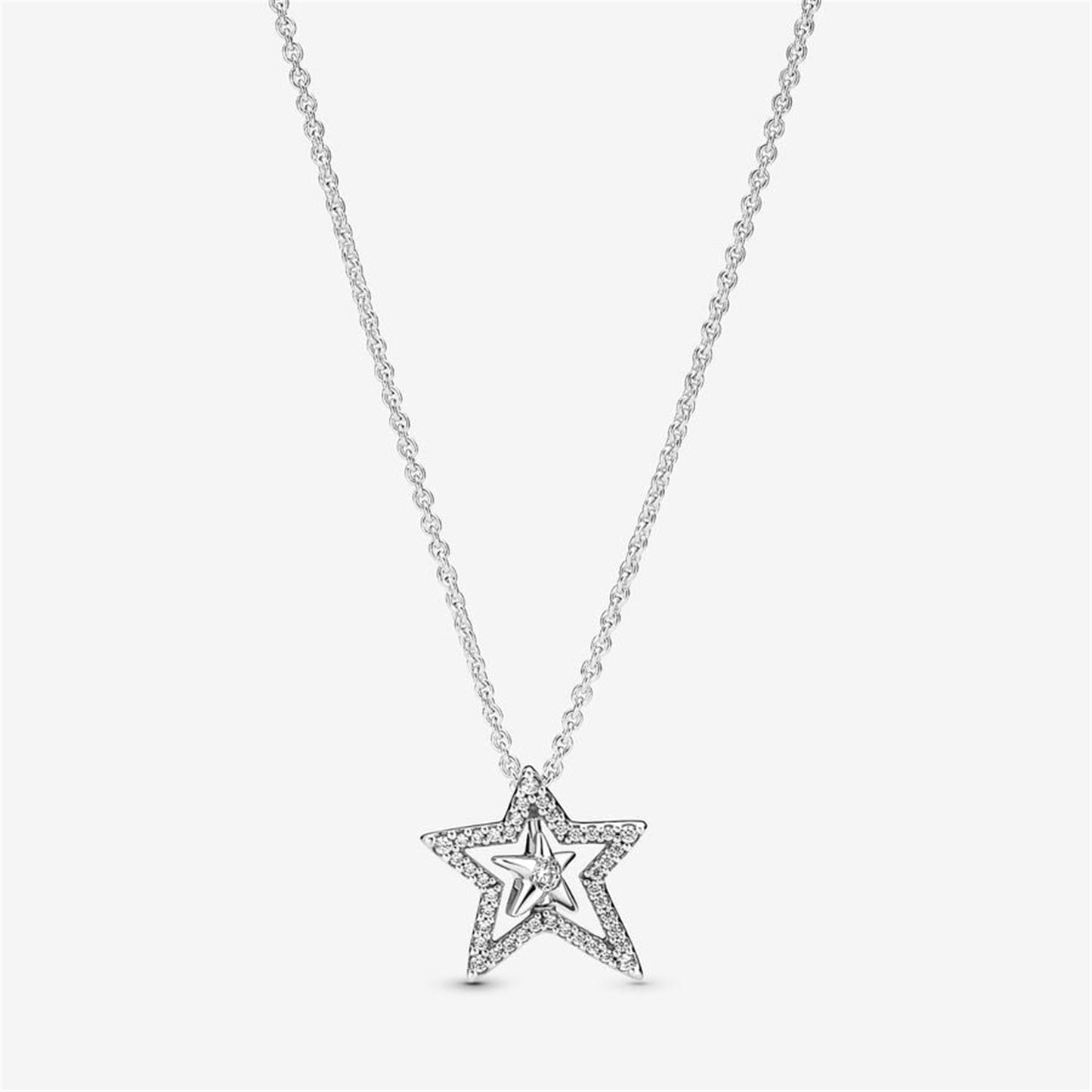S925 Sterling Silver Pavé Asymmetric Star Collier Necklace