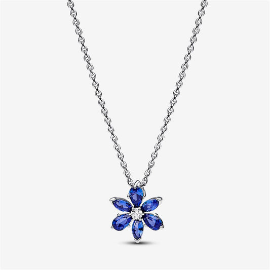 S925 Sterling Silver Sparkling Blue Herbarium Cluster Pendant Necklace