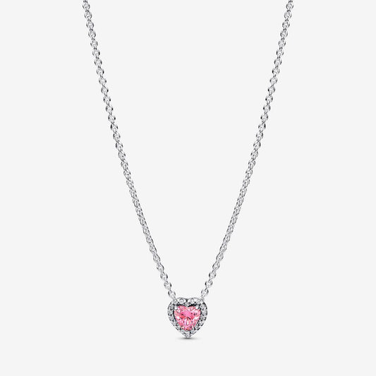 S925 Sterling Silver Pink Elevated Heart Necklace