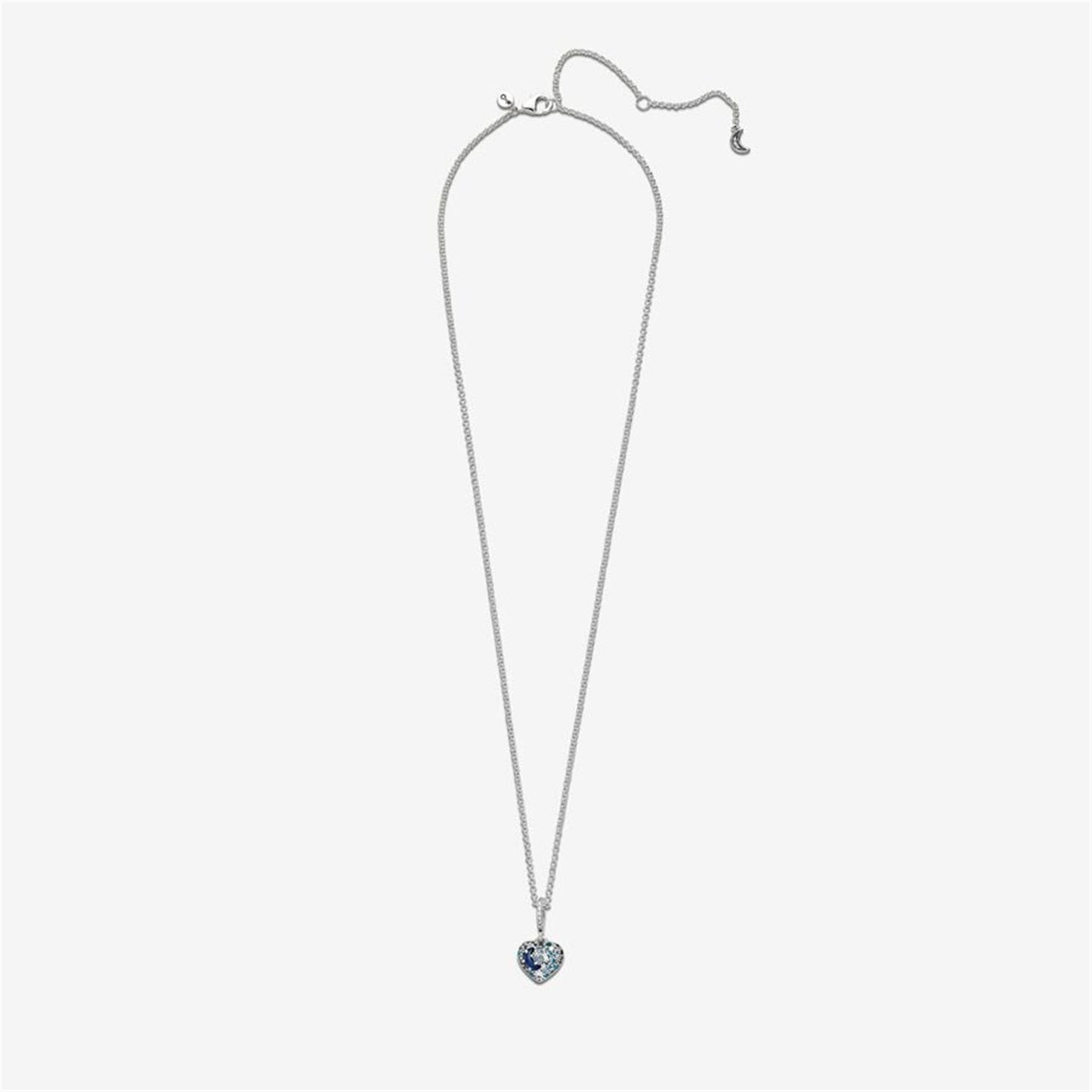 S925 Sterling Silver Sparkling Blue Moon & Stars Heart Necklace
