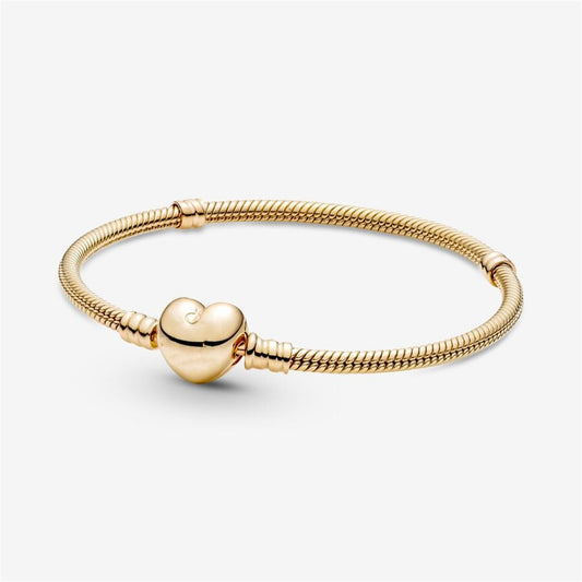 S925 Sterling Silver Moments Heart Clasp Snake Chain Bracelet
