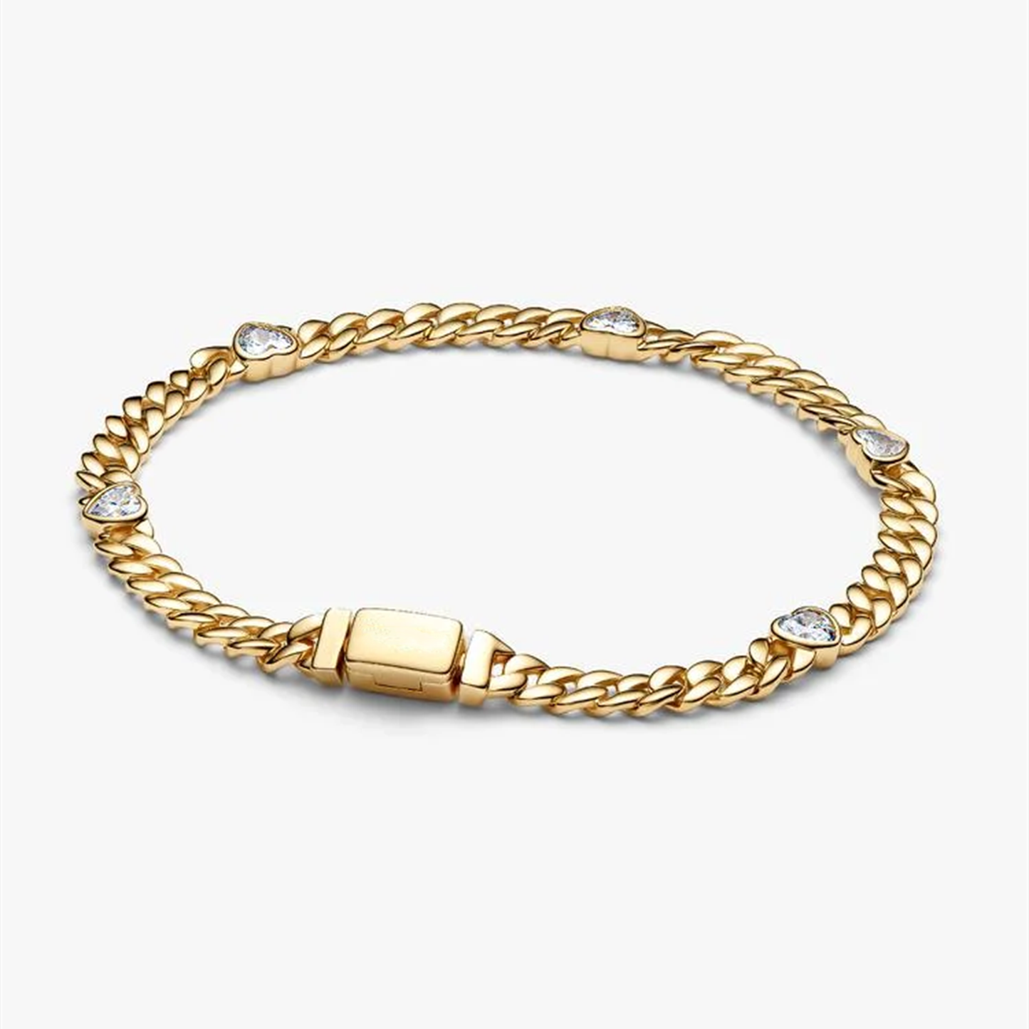 S925 Sterling Silver Heart Cuban Chain Bracelet,Unique Bracelet