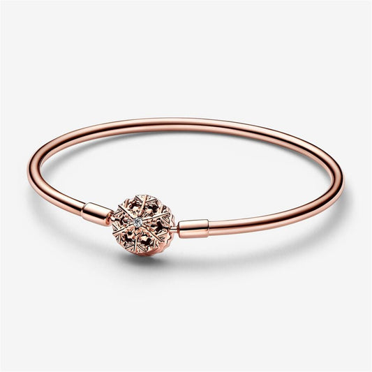S925 Sterling Silver Moments Sparkling Snowflake Clasp Bangle